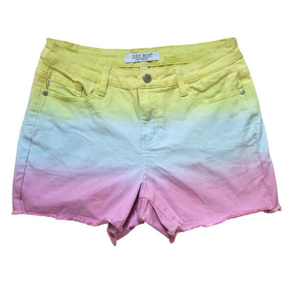 Judy Blue Shorts Womens Med Pastel Ombre Yellow Blue Pink Jean Shorts Preppy - Picture 1 of 14